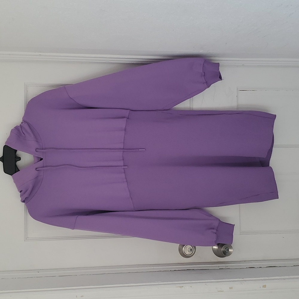Herve By Herve Leger L Lilac Purple Dress w/ Hood Leisure Cotton Stretch Casual